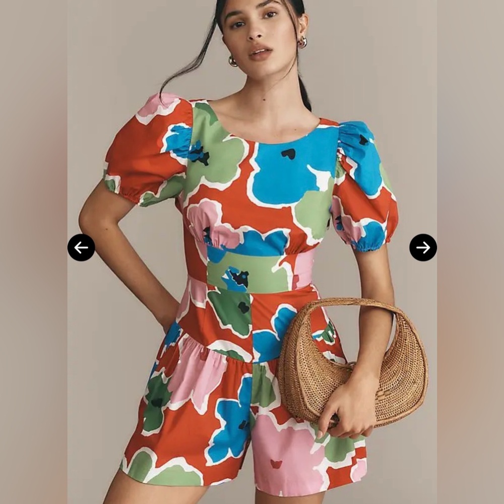 NWT PLENTY BY TRACY REESE - Puff-Sleeve Floral Skirty Romper - size medium
